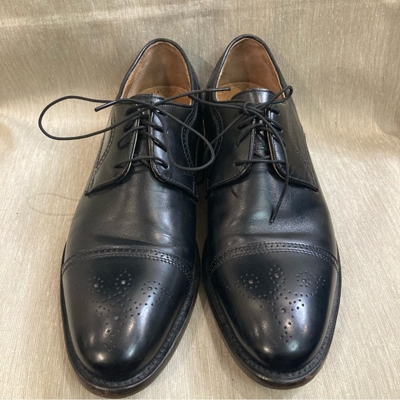 JOHNSTON & MURPHY Sz 10 Lace Up Oxford Wingtip Leather Dress Shoes - Picture 2 of 11